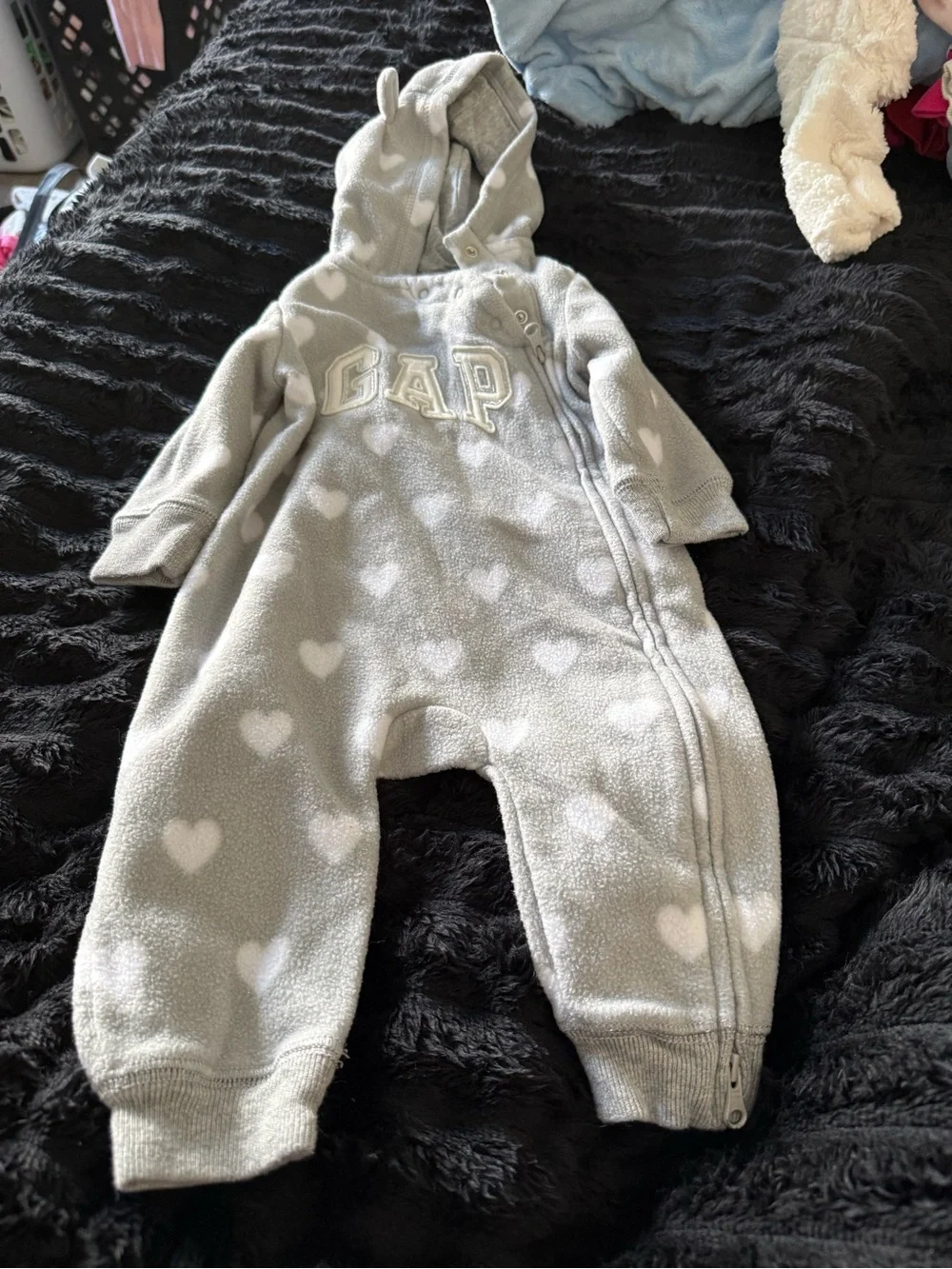 GAP Light Gray Heart Fleece Hooded One-Piece